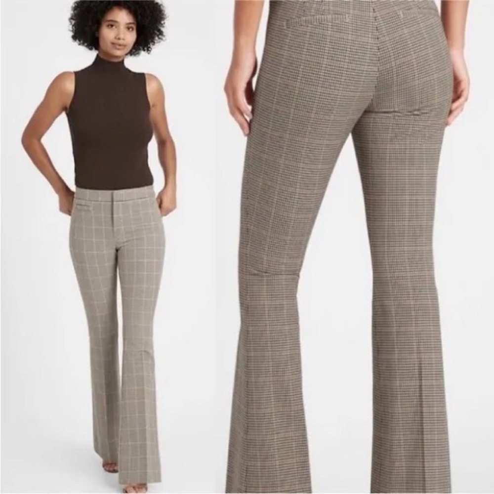 Banana Republic High Rise Flare Plant Plaid